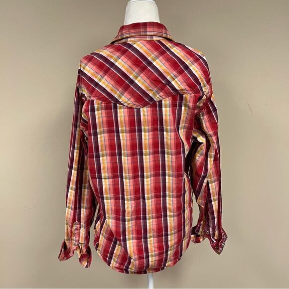 👠Wrangler plaid with paisley cuff snap button down shirt Sz M - Picture 3 of 7